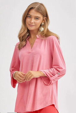 NWT Dear Scarlett Lizzy womens sz S Pink Wrinkle Free Easy Care Blouse